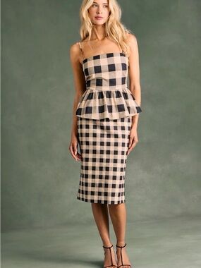NWT SER.O.YA Ara Linen Gingham Top & Skirt Set – Neutral Plaid – Size S